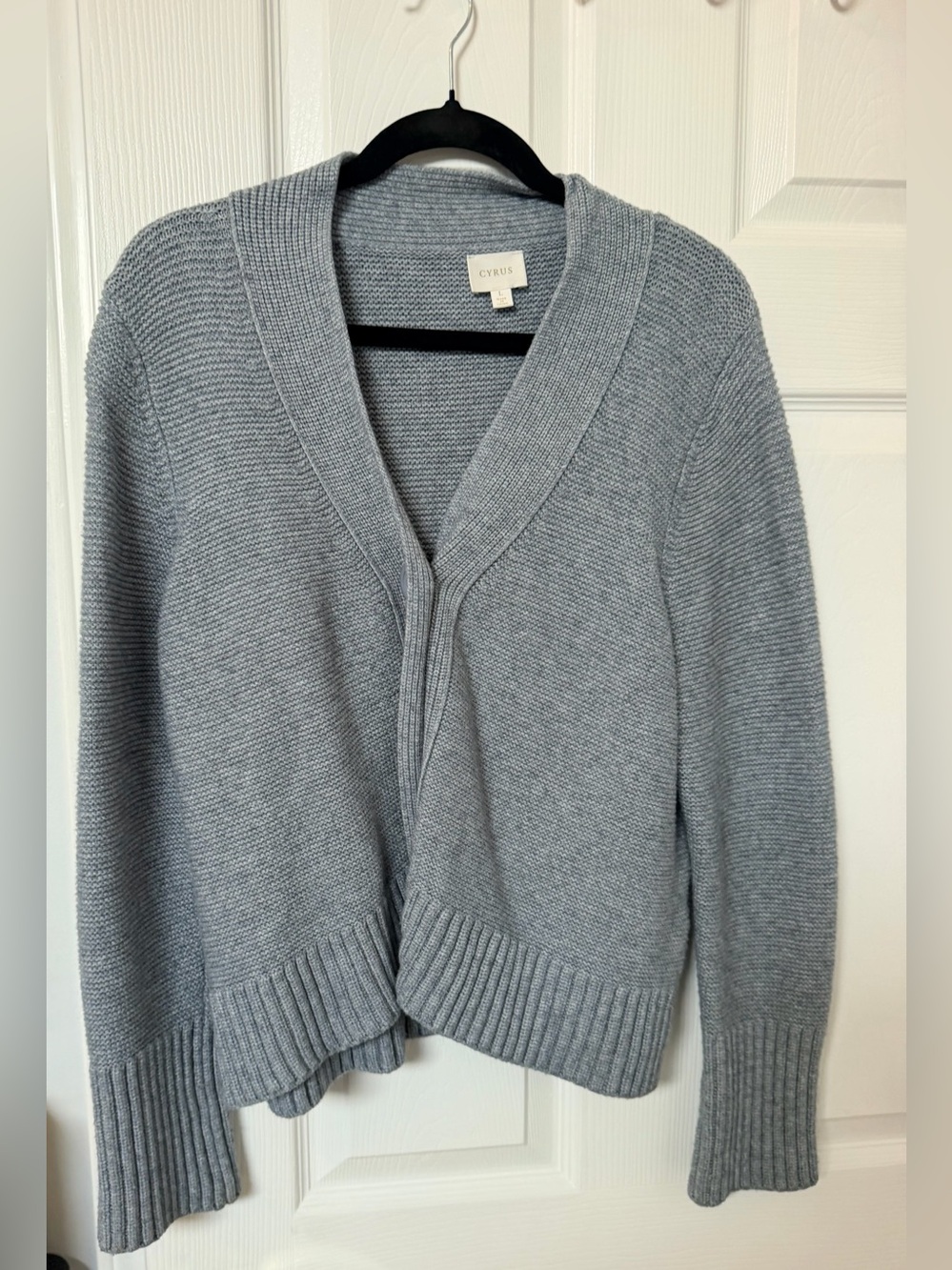Cyrus Large Gray Textured Knit Open Front Shawl Collar Cardigan woman’s large